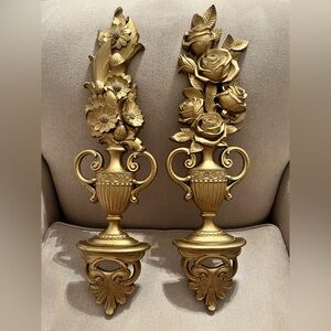 Hollywood Regency Wall Decor Pair, Syroco, 1970, #7189, #7188 Roses, Sunflowers